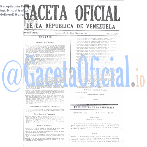 Gaceta Oficial 33904 del 10 Febrero 1988