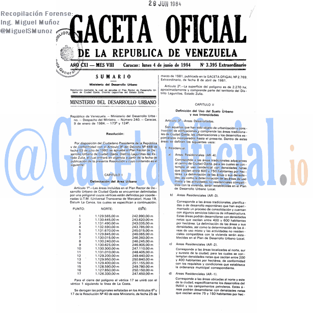 Gaceta Oficial 3395 del 4 Junio 1984