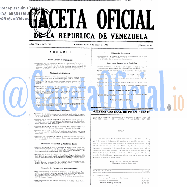 Gaceta Oficial 33961 del 9 Mayo 1988