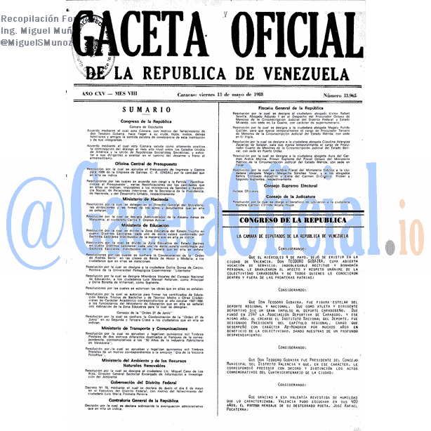 Gaceta Oficial 33965 del 13 Mayo 1988