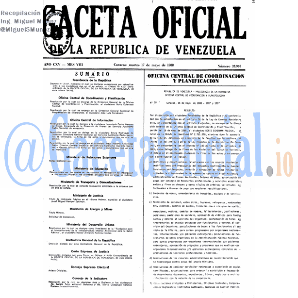 Gaceta Oficial 33967 del 17 Mayo 1988