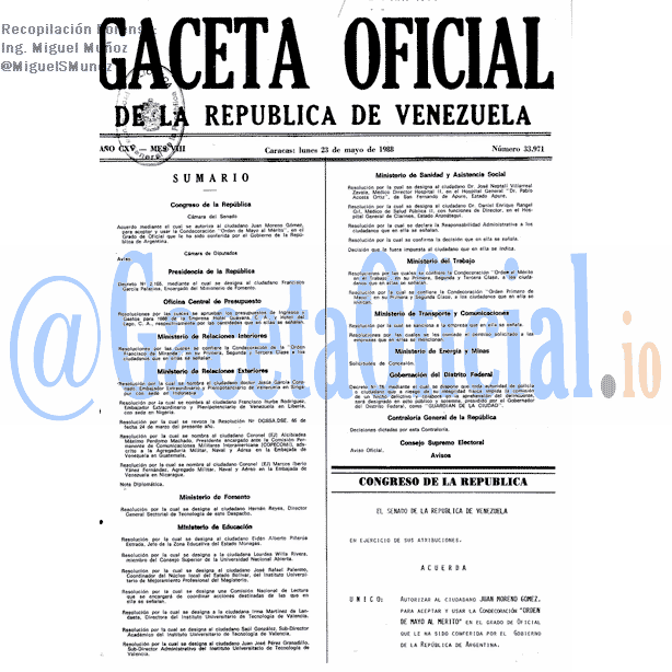 Gaceta Oficial 33971 del 23 Mayo 1988