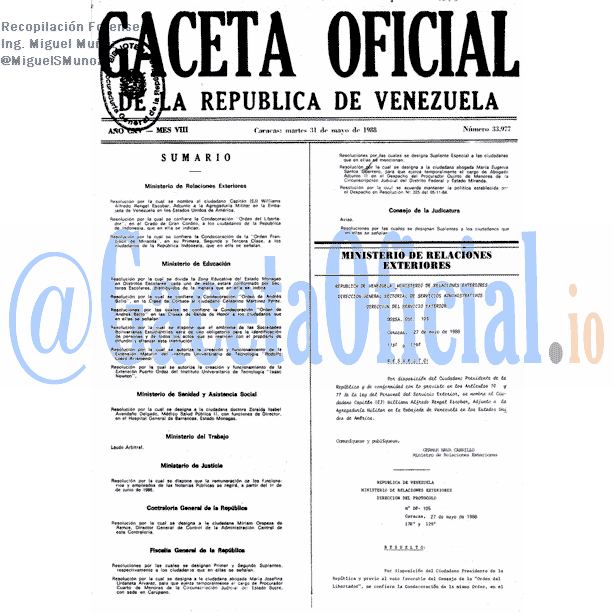 Gaceta Oficial 33977 del 31 Mayo 1988
