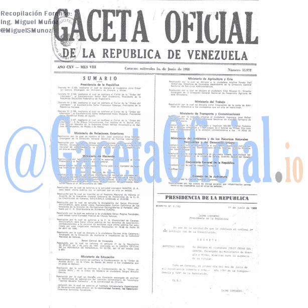 Gaceta Oficial 33978 del 1 Junio 1988