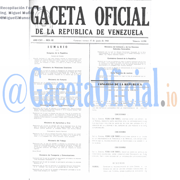 Gaceta Oficial 33990 del 17 Junio 1988