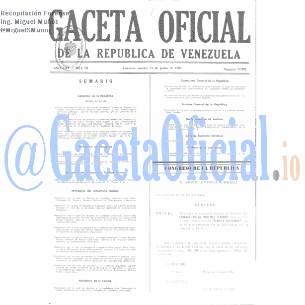 Gaceta Oficial 33992 del 21 Junio 1988
