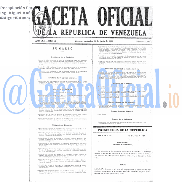 Gaceta Oficial 33997 del 29 Junio 1988