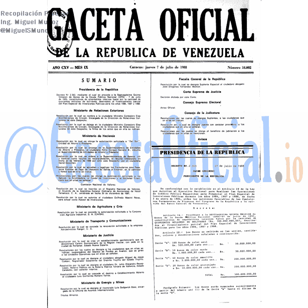 Gaceta Oficial 34002 del 7 Julio 1988
