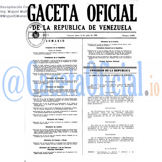 Gaceta Oficial 34004 del 11 Julio 1988