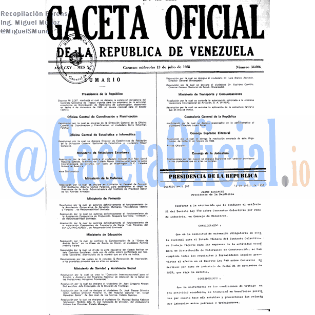 Gaceta Oficial 34006 del 13 Julio 1988