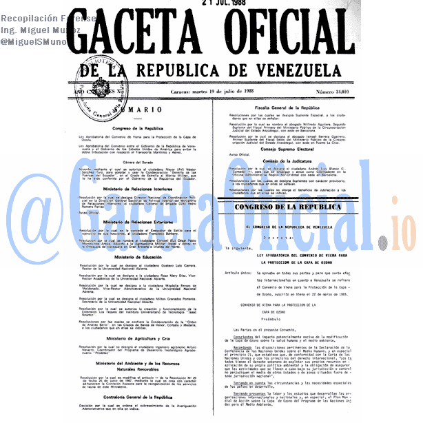 Gaceta Oficial 34010 del 19 Julio 1988
