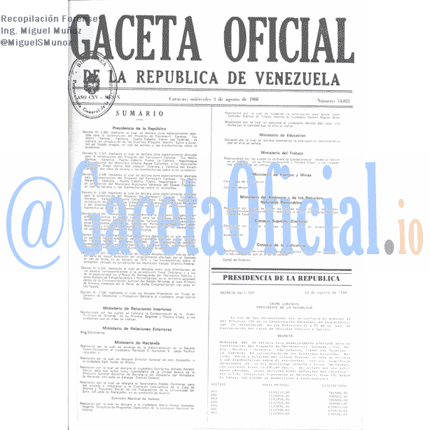Gaceta Oficial 34021 del 3 Agosto 1988
