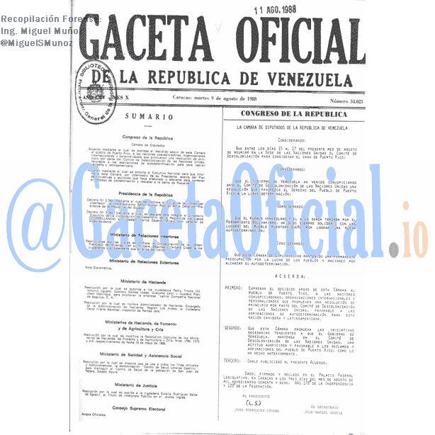 Gaceta Oficial 34025 del 9 Agosto 1988