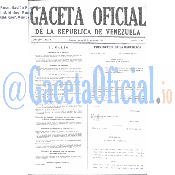 Gaceta Oficial 34027 del 11 Agosto 1988