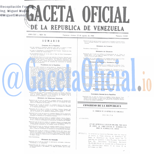 Gaceta Oficial 34028 del 12 Agosto 1988