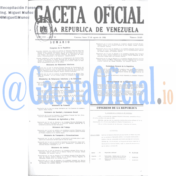 Gaceta Oficial 34029 del 15 Agosto 1988