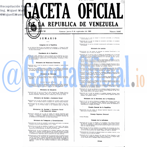 Gaceta Oficial 34047 del 8 Septiembre 1988