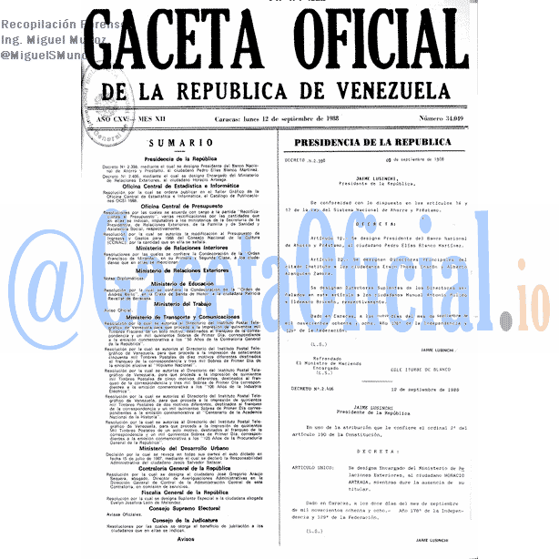 Gaceta Oficial 34049 del 12 Septiembre 1988