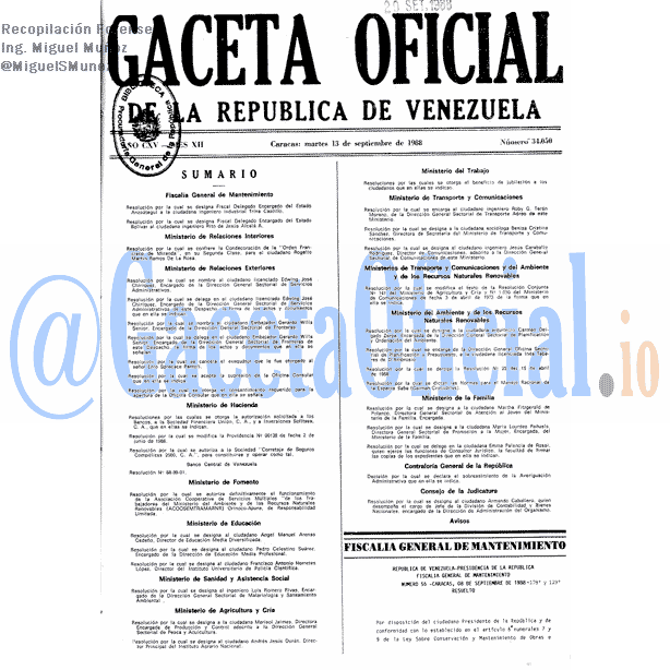 Gaceta Oficial 34050 del 13 Septiembre 1988