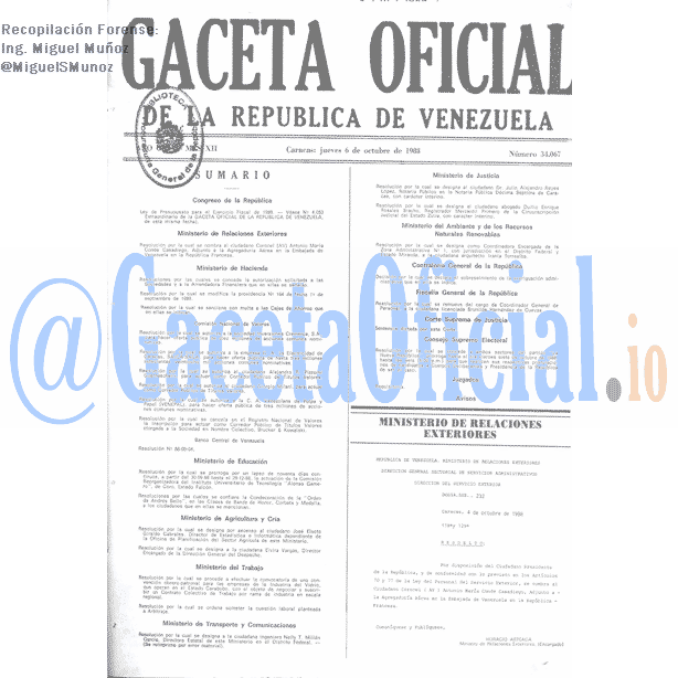 Gaceta Oficial 34067 del 6 Octubre 1988