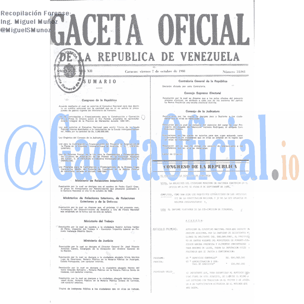 Gaceta Oficial 34068 del 7 Octubre 1988