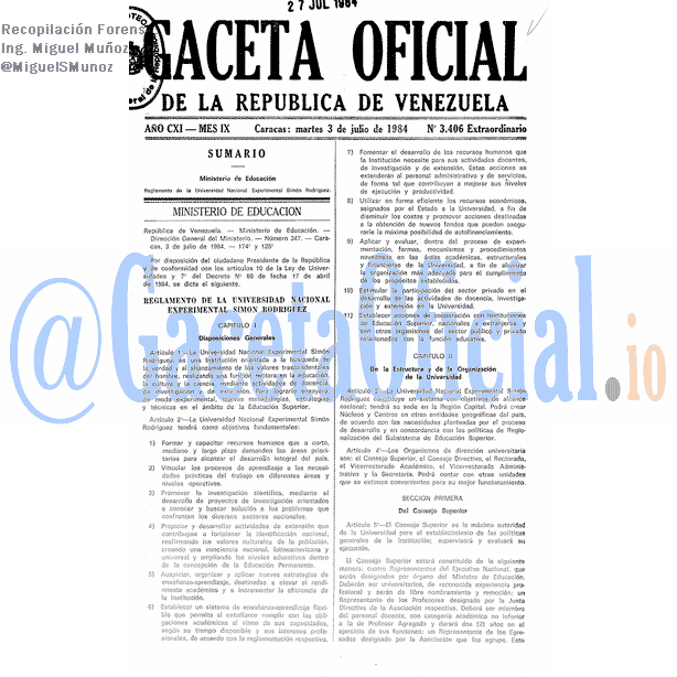 Gaceta Oficial 3406 del 3 Julio 1984