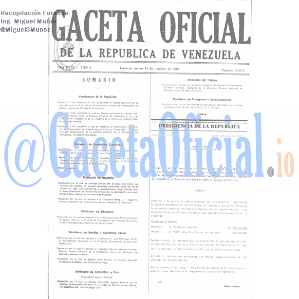 Gaceta Oficial 34071 del 13 Octubre 1988