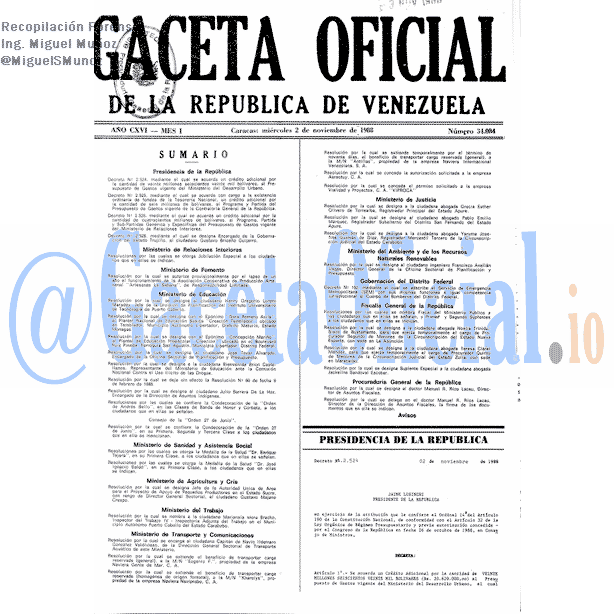 Gaceta Oficial 34084 del 2 Noviembre 1988