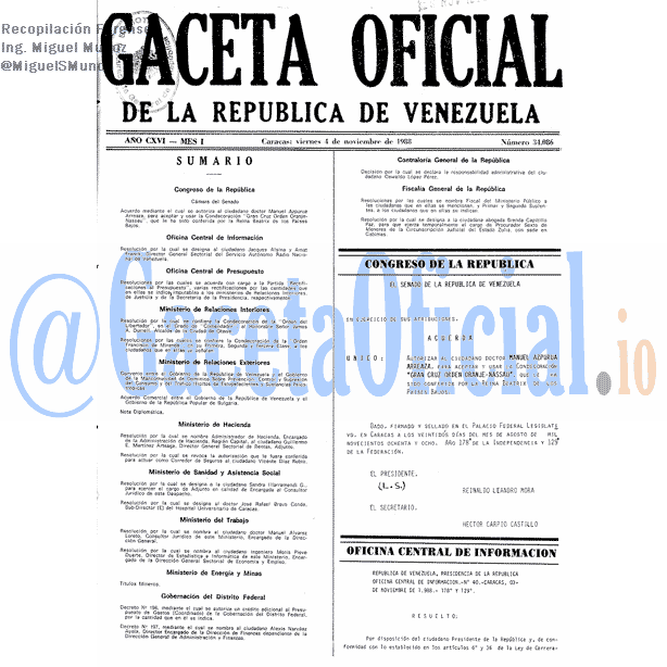 Gaceta Oficial 34086 del 4 Noviembre 1988