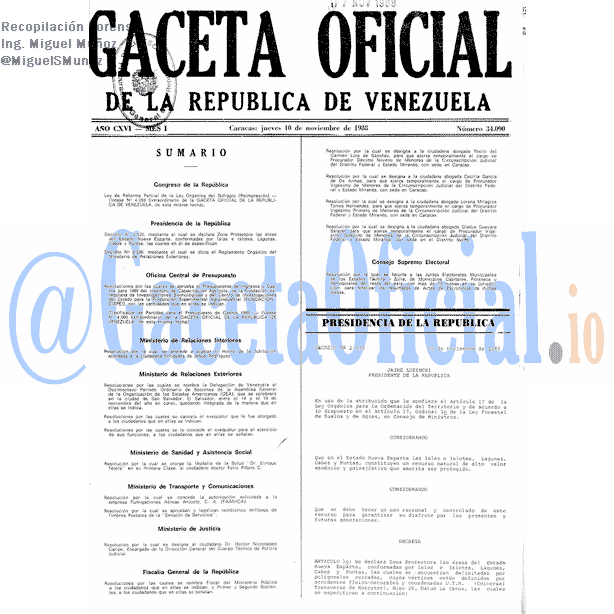 Gaceta Oficial 34090 del 10 Noviembre 1988