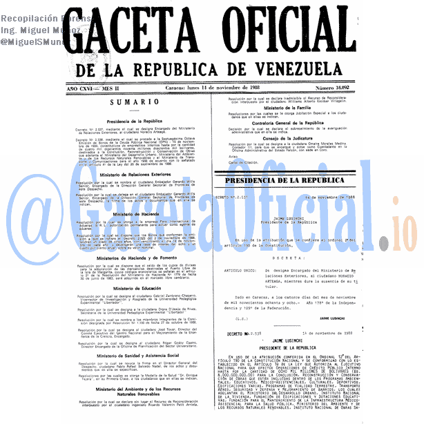 Gaceta Oficial 34092 del 14 Noviembre 1988