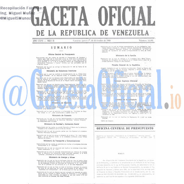 Gaceta Oficial 34105 del 1 Diciembre 1988
