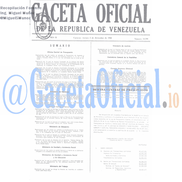 Gaceta Oficial 34106 del 2 Diciembre 1988