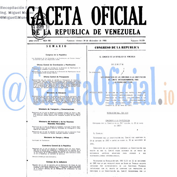 Gaceta Oficial 34126 del 30 Diciembre 1988