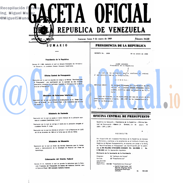Gaceta Oficial 34132 del 9 Enero 1989