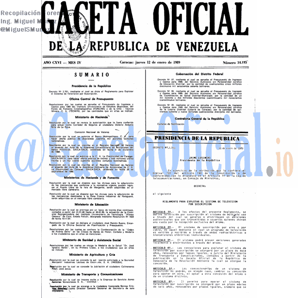 Gaceta Oficial 34135 del 12 Enero 1989