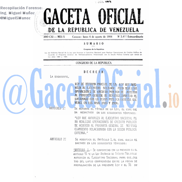 Gaceta Oficial 3417 del 6 Agosto 1984