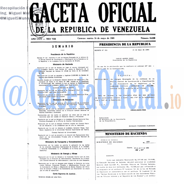 Gaceta Oficial 34220 del 16 Mayo 1989