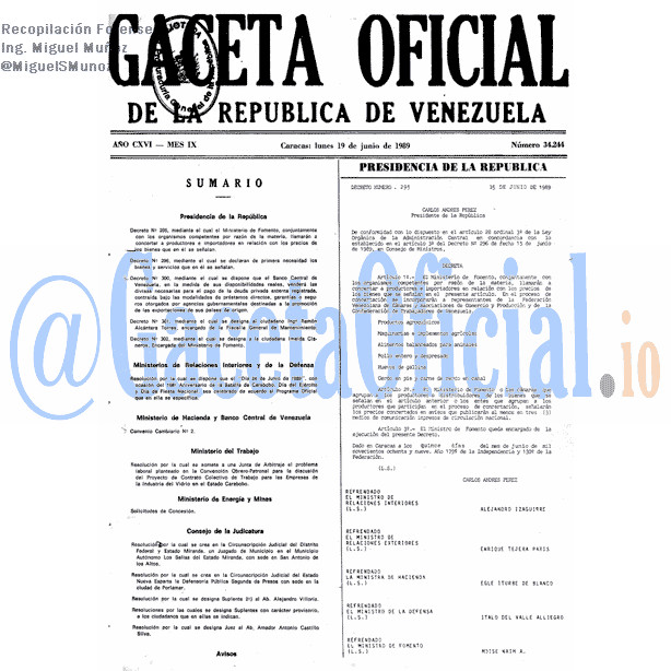 Gaceta Oficial 34244 del 19 Junio 1989