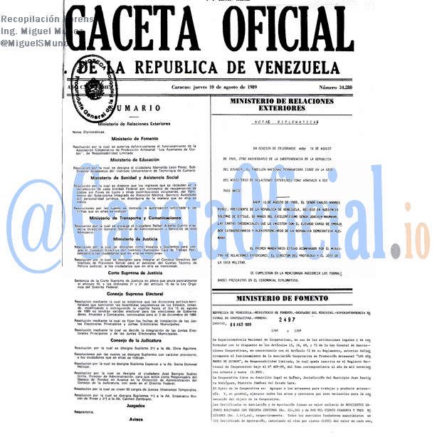 Gaceta Oficial 34280 del 10 Agosto 1989
