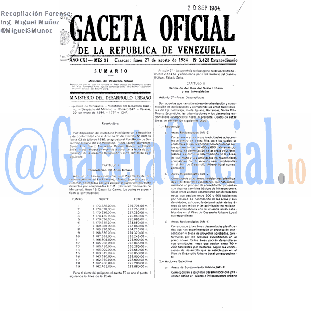 Gaceta Oficial 3428 del 27 Agosto 1984
