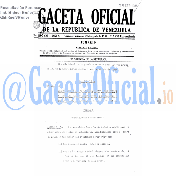 Gaceta Oficial 3430 del 29 Agosto 1984