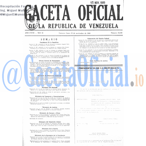 Gaceta Oficial 34345 del 13 Noviembre 1989