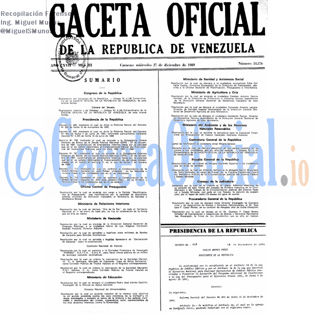 Gaceta Oficial 34376 del 27 Diciembre 1989