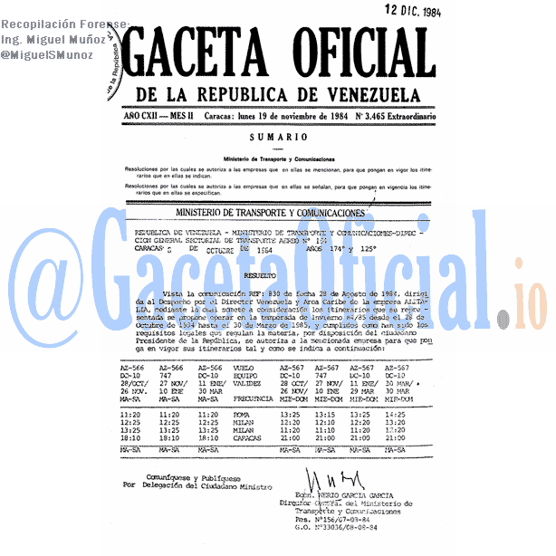 Gaceta Oficial 3465 del 19 Noviembre 1984