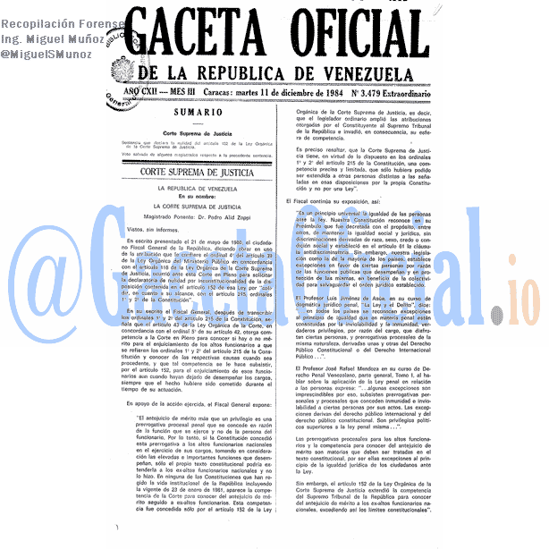 Gaceta Oficial 3479 del 11 Diciembre 1984