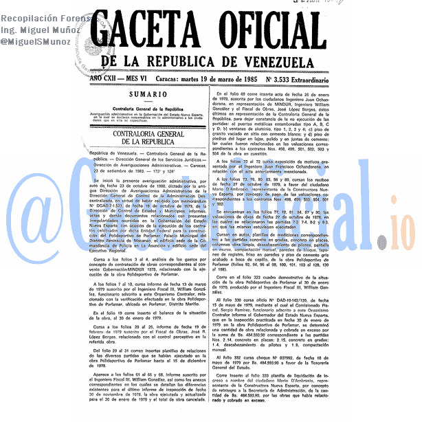 Gaceta Oficial 3533 del 19 Marzo 1985