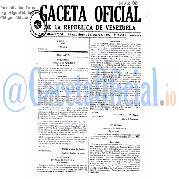 Gaceta Oficial 3538 del 22 Marzo 1985