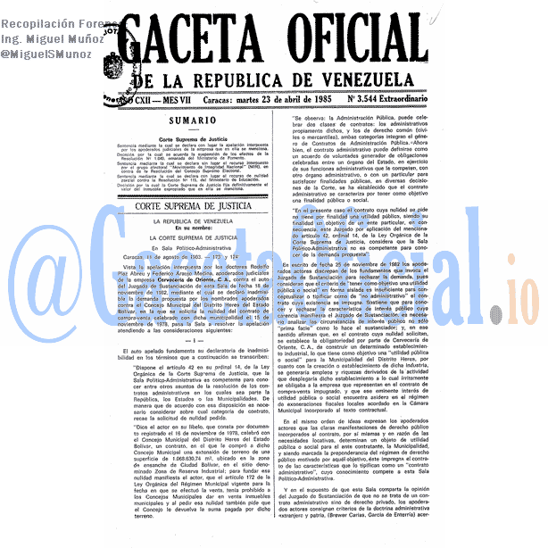 Gaceta Oficial 3544 del 23 Abril 1985