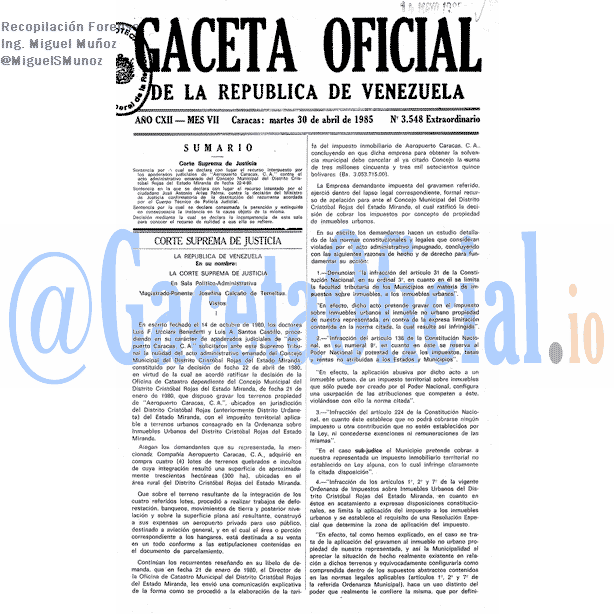 Gaceta Oficial 3548 del 30 Abril 1985
